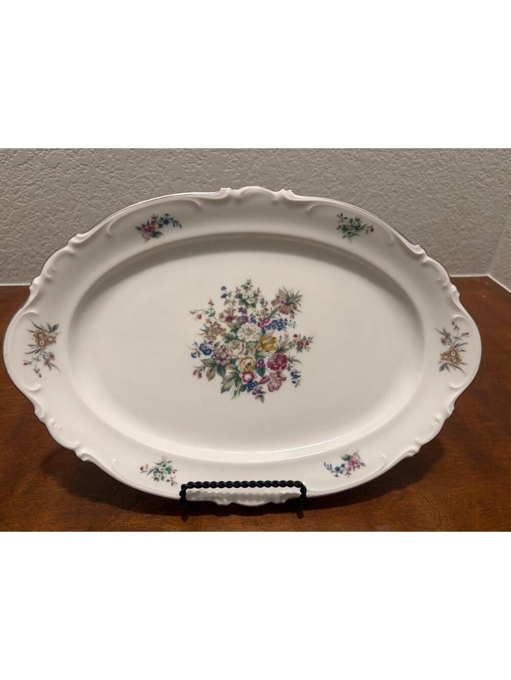 Crown Bavaria Bouquet Oval Serving Platter Painted 13" Germany
